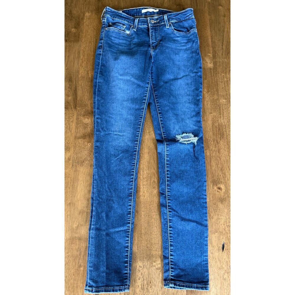 Levi's 711 Skinny Jeans Women's 28 Dark Wash Stretch Distressed Denim